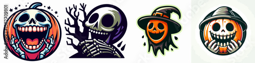 Halloween Eerie laugh. Spooky Clipart Elements Line Art Vector Illustration. autumn chuckle sound effect for holiday horror enjoyment moment.