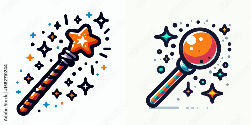 Halloween Magic wand. Spooky Clipart Elements Line Art Vector Illustration. season sorcery stick festive trick or treat costume accessory. Halloween Magic wand. Spooky Clipart Elements Line Art Vector Illustration. season sorcery stick festive trick or treat costume accessory.