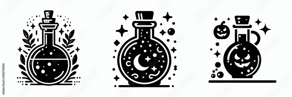 Fototapeta premium Halloween Potion ingredient. Spooky Clipart Elements Line Art Vector Illustration. brew item witchcraft mix addition for october seasonal celebration.