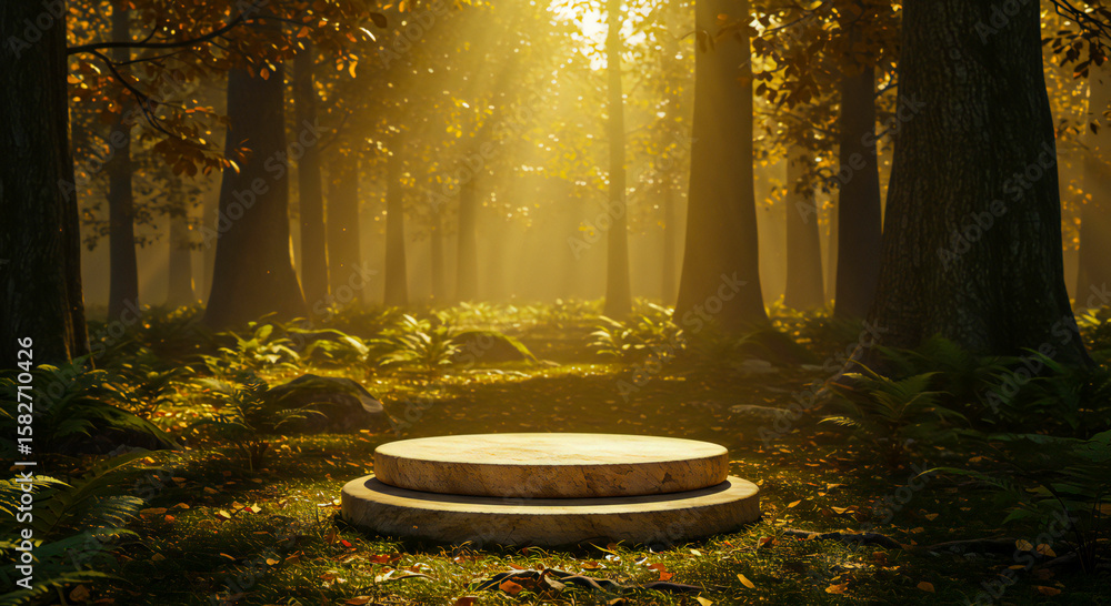 Cinematic Golden Forest Product Podium Cinematic Golden Forest Product Podium