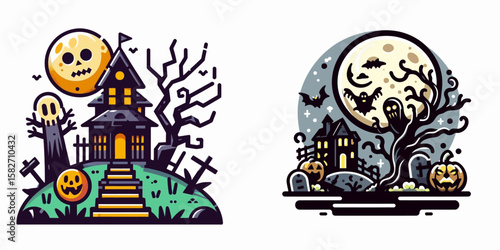 Halloween Scary story. Spooky Clipart Elements Line Art Vector Illustration. fright narrative terrible tale for october celebration.