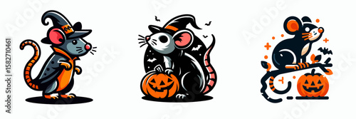 Halloween Rat. Spooky Clipart Elements Line Art Vector Illustration. rodent decor for autumn celebration party decoration.