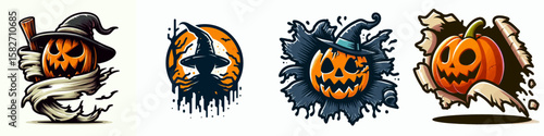 Halloween Torn cloth. Spooky Clipart Elements Line Art Vector Illustration. Creepy holiday damage fabric fright night costume raw material textile piece.
