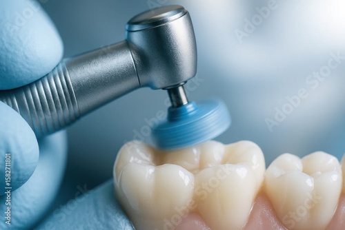 Wallpaper Mural Achieving a bright smile: A detailed macro shot capturing a dental professional polishing a tooth with a specialized tool, highlighting advanced oral care procedures. Torontodigital.ca