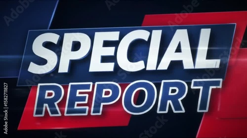 A close up view of a special report graphic with red and blue background elements