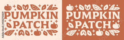 Pumpkin patch harvest farm festival sign logo printable banner header invitation card sticker design. Fall season Halloween thanksgiving activity witchy magical whimsical aesthetic poster print decor.