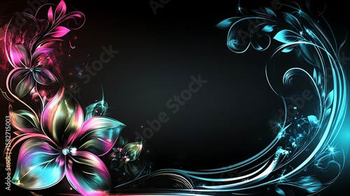Abstract floral design with glowing flowers and swirling patterns