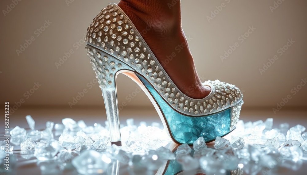 Obraz premium Glamorous High Heel on Sparkling Diamonds, Elegant Luxury Footwear