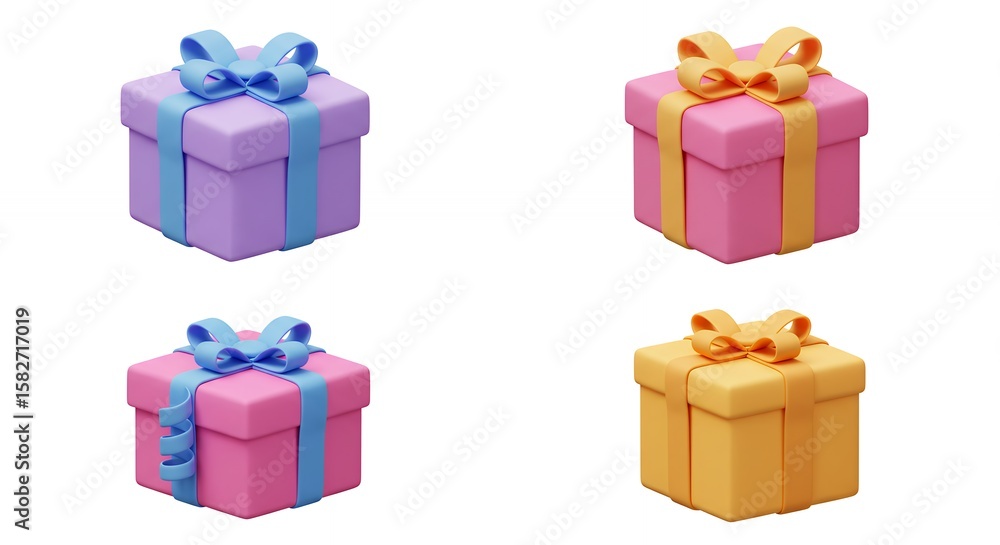 Obraz premium Four colorful gift boxes isolated on white background