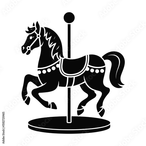 Black silhouette of a carousel horse on a white background