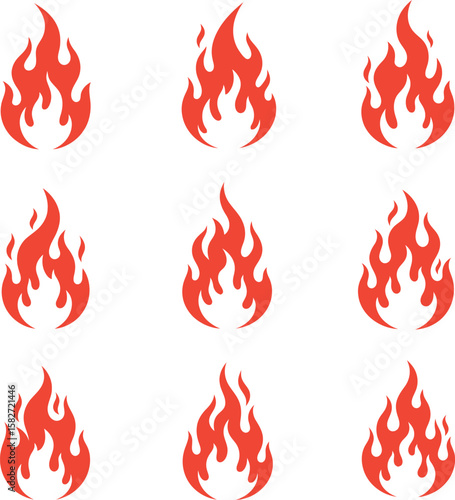 A vector set of burning fire flame icons and symbols, perfect for hot and dangerous heat illustrations