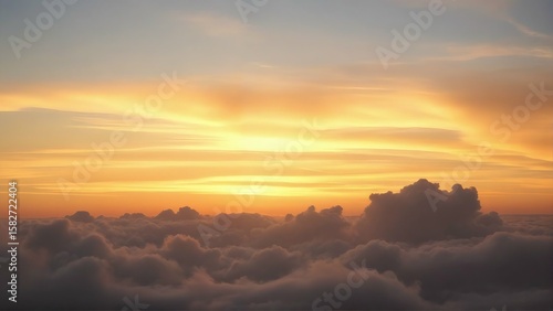Aerial view of golden sunset sunrise over clouds background wallpaper stock photography images free use