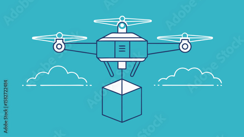 A drone is flying over a box. The drone is hovering over the box, and it is not clear what the drone is doing