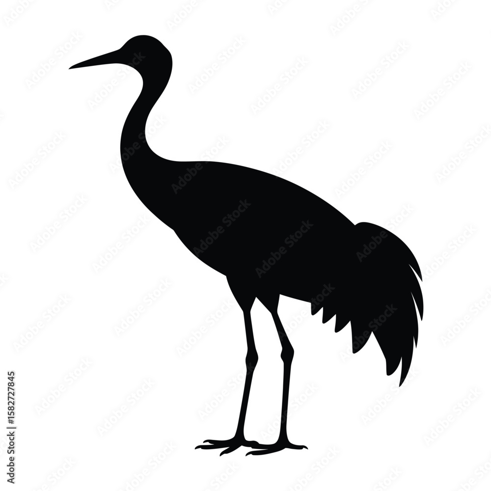 Obraz premium Elegant silhouette of a crane standing tall on white background