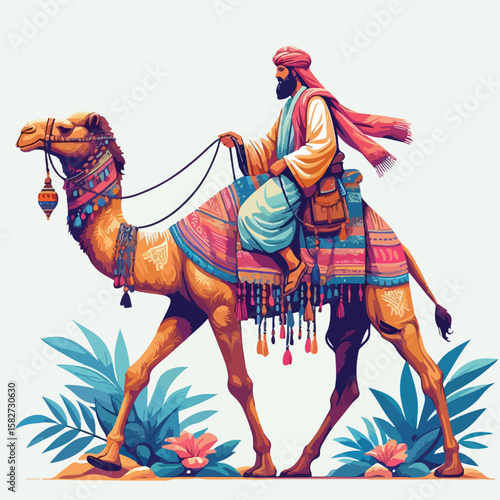 vector image of a person riding a camel
