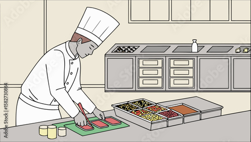 Chef preparing food in restaurant kitchen professional culinary arts cooking food preparation gourmet chef work