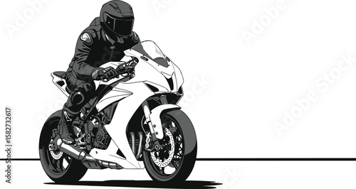 Biker rides a sleek motorcycle, showcasing speed, style, and modern transportation.