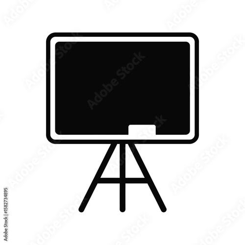 Simple black icon of a blackboard on a tripod stand with a chalk holder