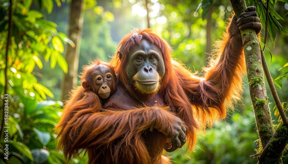 Naklejka premium Orangutans in Rainforest Canopy