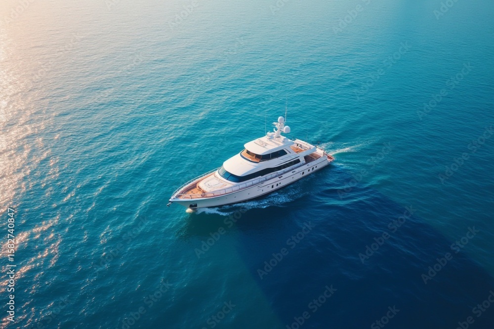 Fototapeta premium Aerial view of a yacht in Positano, Amalfi Coast, Italy in blue and pink cinematic style with copy space