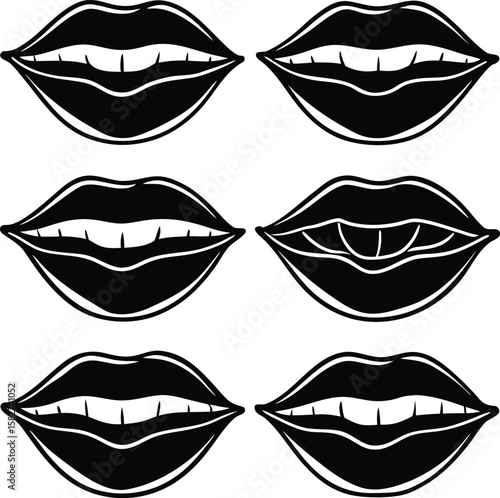 Collection of vibrant red lip vectors illustrating beauty and desire ,bold, icon, face, symbol
