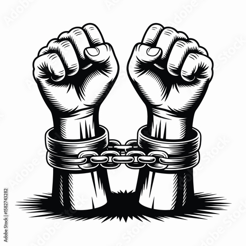 Two fists chained together symbolizing struggle and oppression