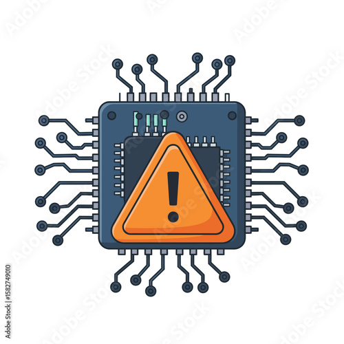 A warning sign overlaid on a computer chip, signifying a potential problem or error.