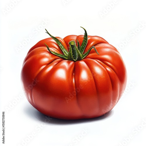 Wallpaper Mural Ripe red heirloom tomato with green stems on white background Torontodigital.ca