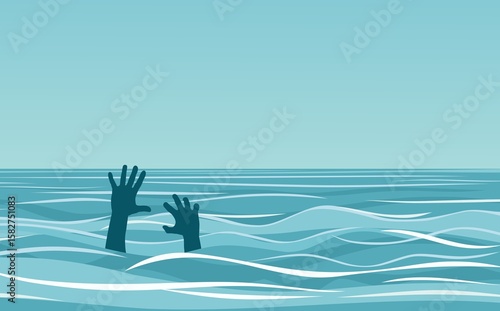 The blue seacape with a drowning man.