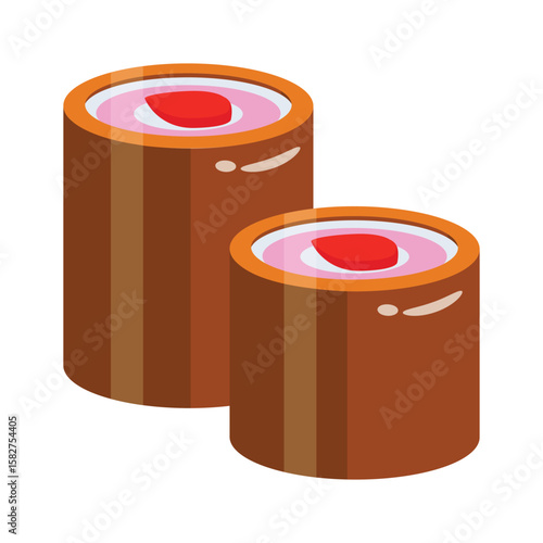 A fruity 2d style icon of strawberry roll cake