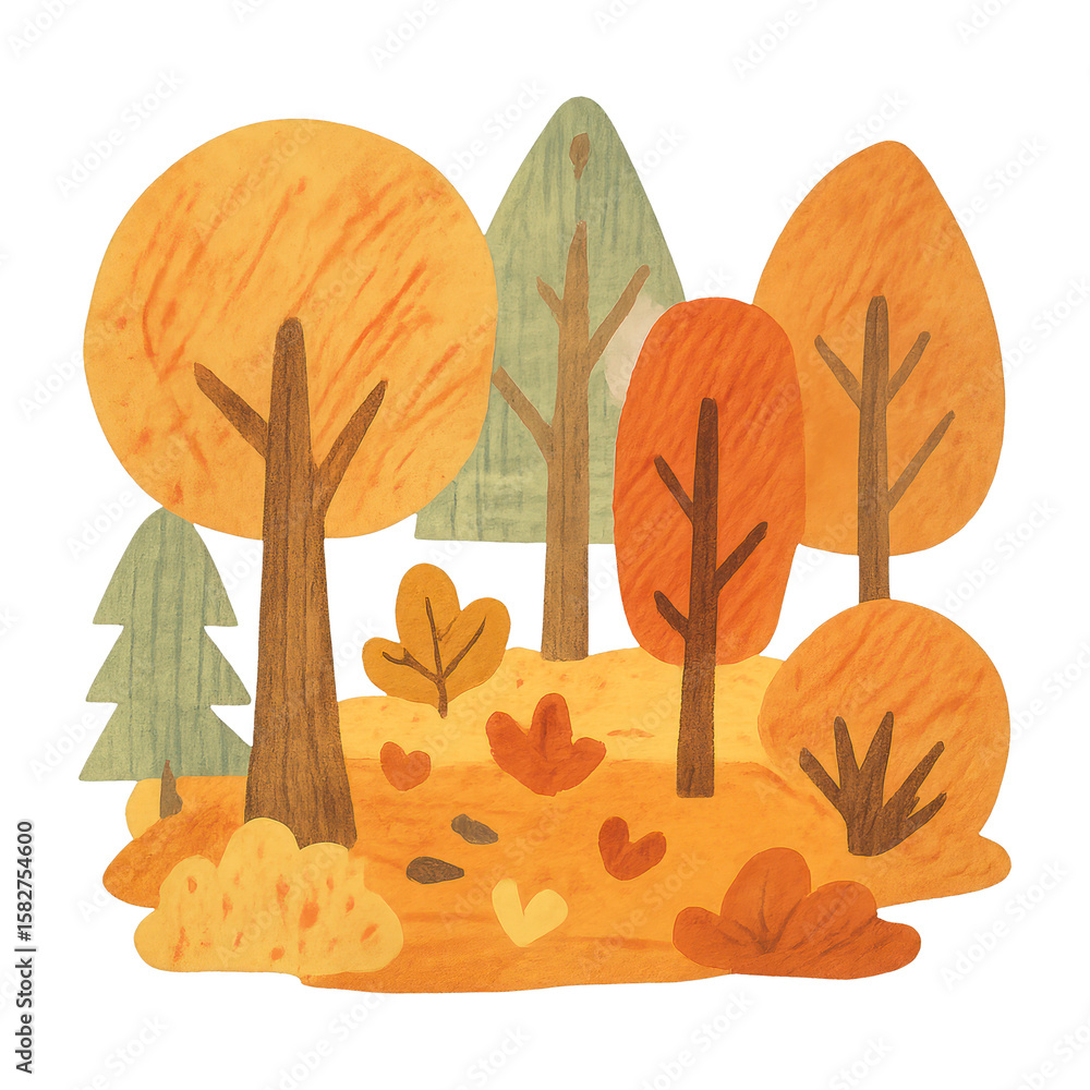 PNG Whimsical autumn forest illustration. PNG Whimsical autumn forest illustration.