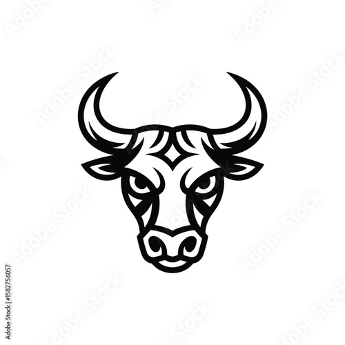 Stylized black and white bull head mascot logo design