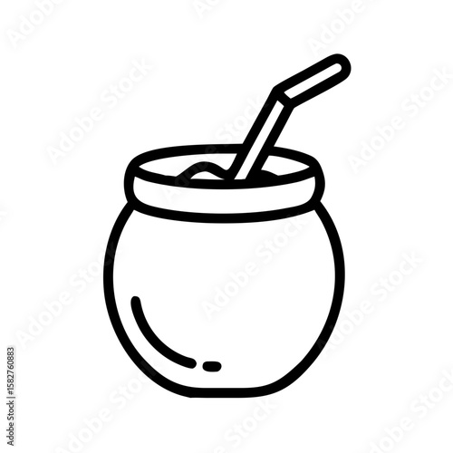 Yerba mate with straw in simple line art design on a transparent  background  