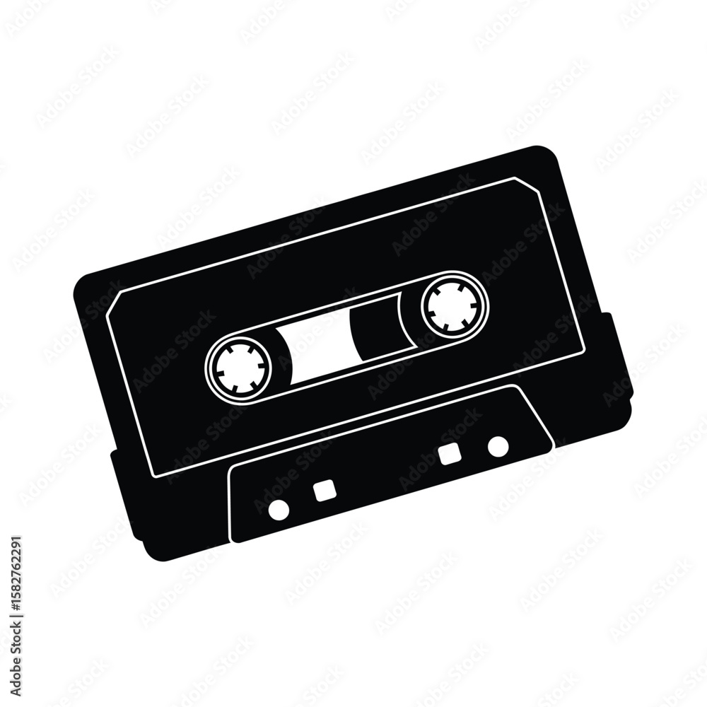 Obraz premium Retro cassette tape icon in black and white with a clean background