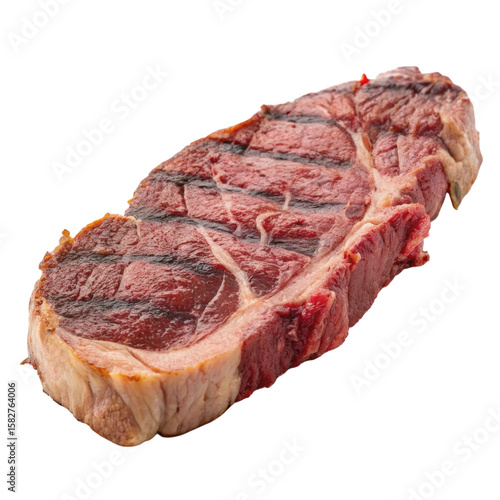 Juicy entrecote steak captured on a clean white background ready for culinary preparation or presentation