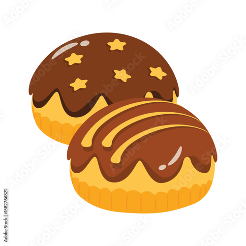 A rich 2d style icon of chocolate profiteroles