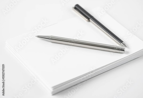 Wallpaper Mural Blank white paper stack and silver pen ready for writing, paper,  writing instrument Torontodigital.ca