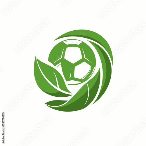 Eco-Friendly Soccer Ball Logo with Green Leaves