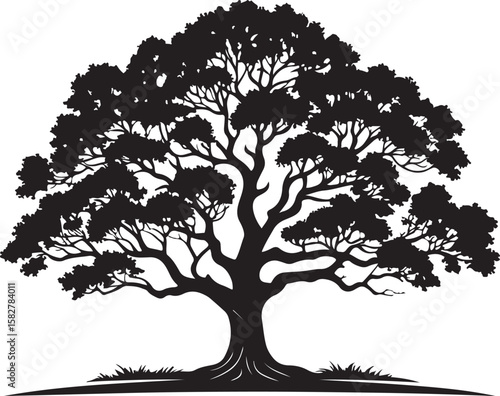 Majestic oak tree silhouette black vector icon