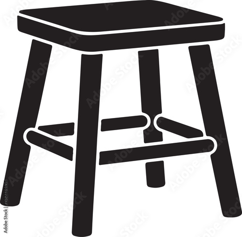 Minimalist black stool with wooden legs and crossbars white vector