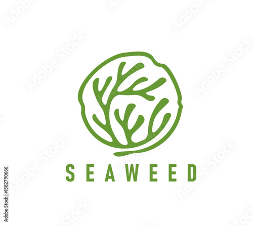Tropical algae seaweed icon. Company or brand vector icon or sign with coral reef aquatic plant, underwater algae. Tropical sea undersea flora or ocean water seaweed emblem or symbol