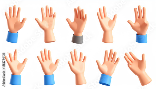 Colorful animated hands displayed in various positions, showcasing different skin tones and sleeve styles