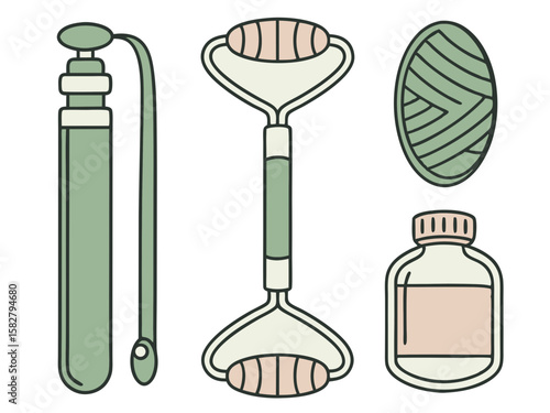 Green jade facial roller and skincare tools for beauty routine