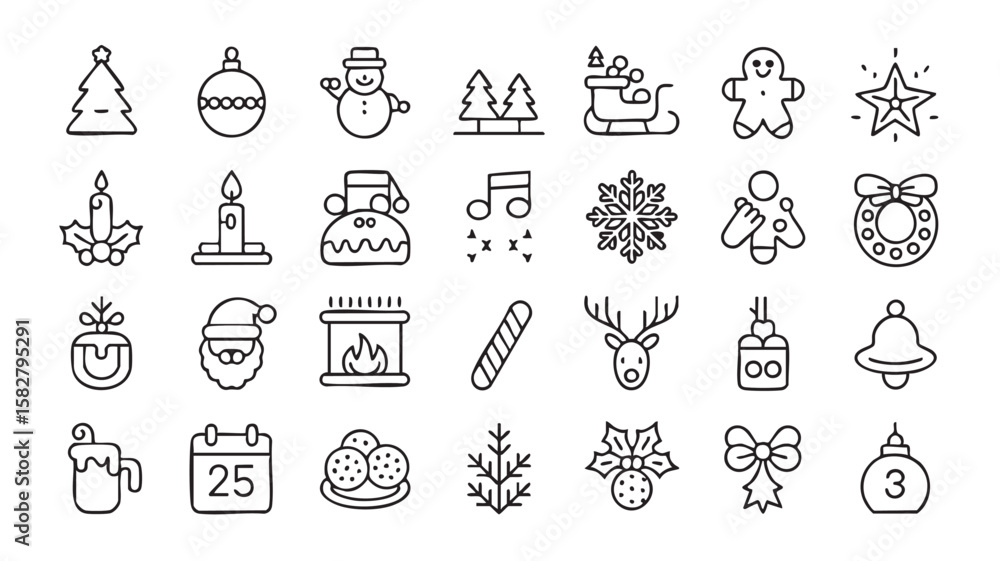 Fototapeta premium Christmas Icons Festive Holiday Symbols vector