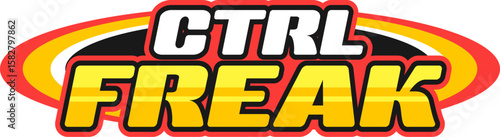 Control freak Y2K retro sticker, funky tag or label. Seventies vibe colorful vector label, 60s 80s nostalgic patch. Retro Y2K funky sticker or vintage cool tag with yellow and white color typography