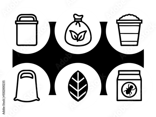 Gardening and pest control icons representing supplies and nature