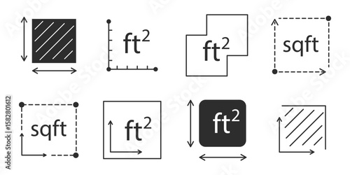 Square area measure line icon. Square foot ft size, space length, symbol. Quantity area, m2 measuring area. 