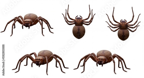 Brown spider illustration different views