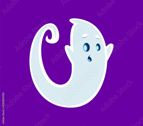 Halloween font U letter ghost cartoon cute character. Spooky ghost character font typeset letter, Halloween phantom mascot or creepy monster personage latin alphabet vector symbol. English ABC element
