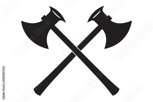 Vector art of two black axes crossed on a white background